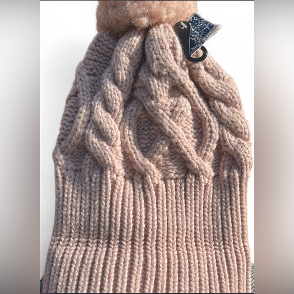 West Loop Women's Pink Cable Knit Beanie with Pom Pom